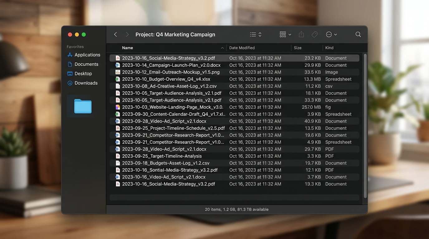 Screenshot example showing a list of well-named files in a folder view, demonstrating consistent naming conventions with