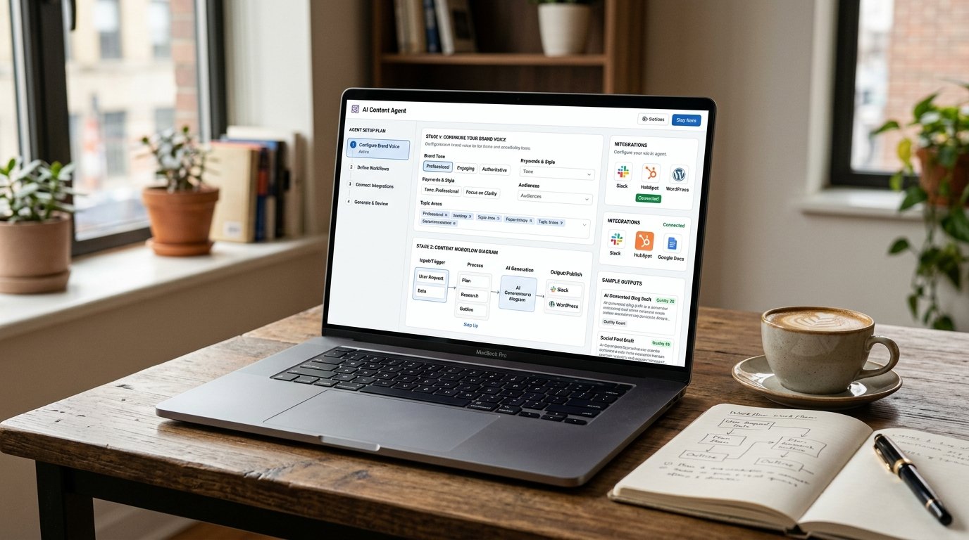 Photorealistic image of a step-by-step setup process displayed on a laptop screen, showing configuration panels for an A